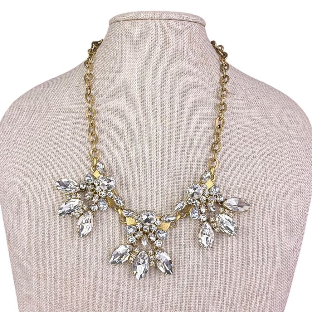 J. Crew Womens Gold Tone Glass Crystal Statement Necklace Adjustable Length